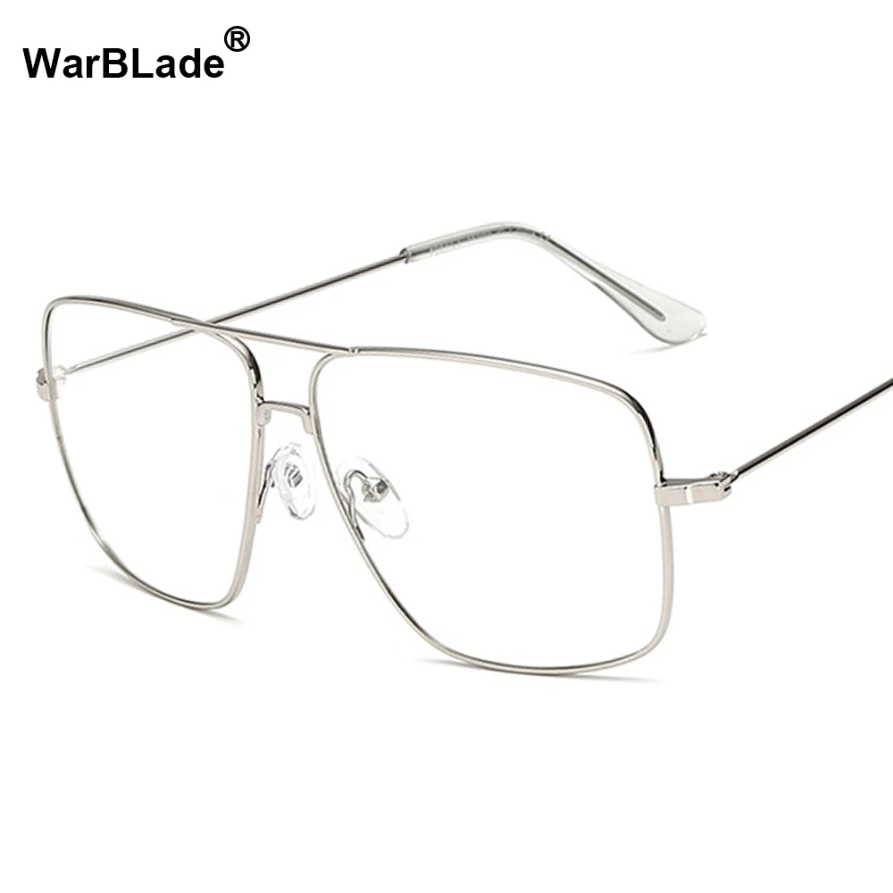 Metal square anti-blue radiation lady retro glasses gold frame flat lens