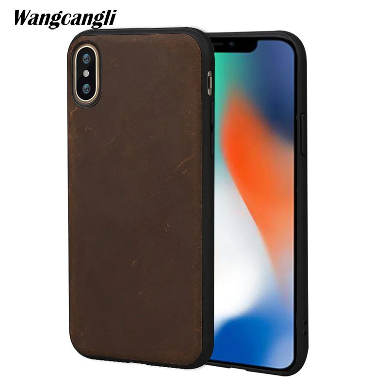 

wangcangli New custom leather crazy horse leather retro for iphone 8 case all-inclusive soft shell business shell custom