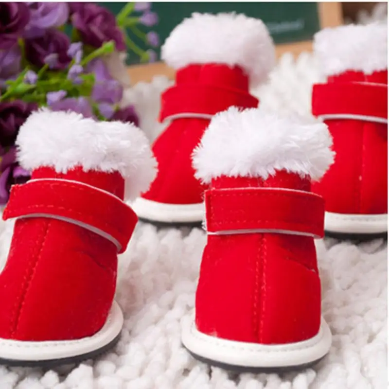 4pcs/set High Quality Warm Red Christmas Festival Dog Shoes for Pets ...