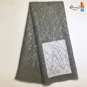 

Sequined Beaded African 2018 French Net Lace Fabric Flash Powder Style Guipure Tulle Mesh Grey Color Fashion Women Dress Laces