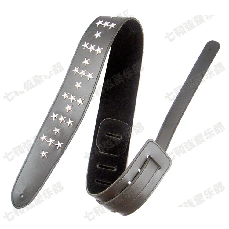 

Black & Silver Star Rivets Punk Leather Adjustable Length Comfortable Acoustic Electric Folk Bass Guitar Strap