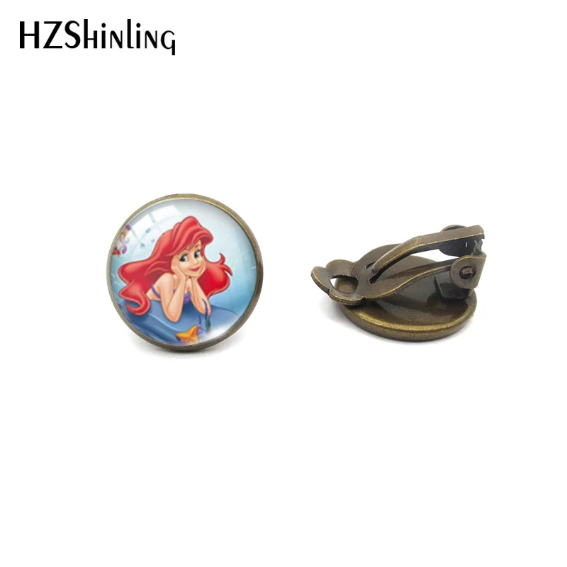 HZSHINLING Новая мода маленькая мультяшная Русалка Принцесса клипсы стеклянные подвески ювелирные изделия в форме русалки лучшие подарки - Окраска металла: Bronze-5