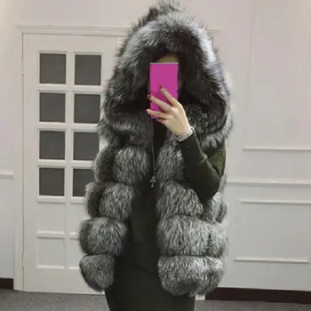 

2018 New Fashion Winter Women Fur Vest Hoodie Thick Warm Faux Fox Fur Vest High Imitation Female Warm Fur Coat White Outerwear