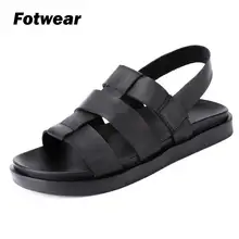 Fotwear; мужские кожаные сандалии с натуральным лицевым покрытием; летняя повседневная обувь для улицы; черные сандалии из натуральной кожи; легкая прочная обувь без застежки