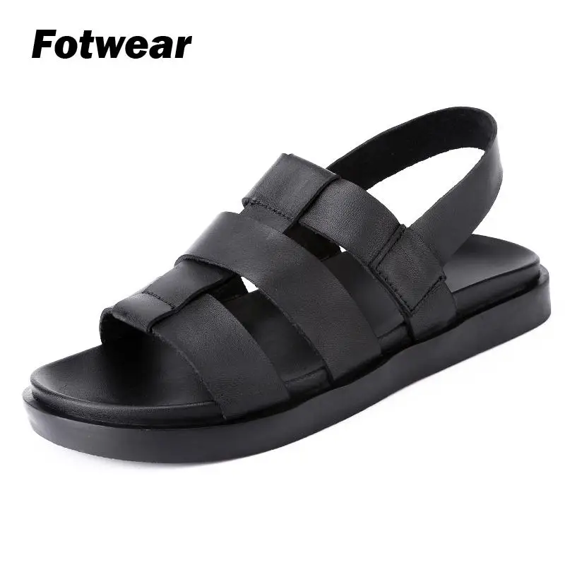 

Fotwear Men Full Grain Leather Sandals Summer Outdoor casual shoes Black sandal Genuine Leather Easy slip-on style Durable shoes