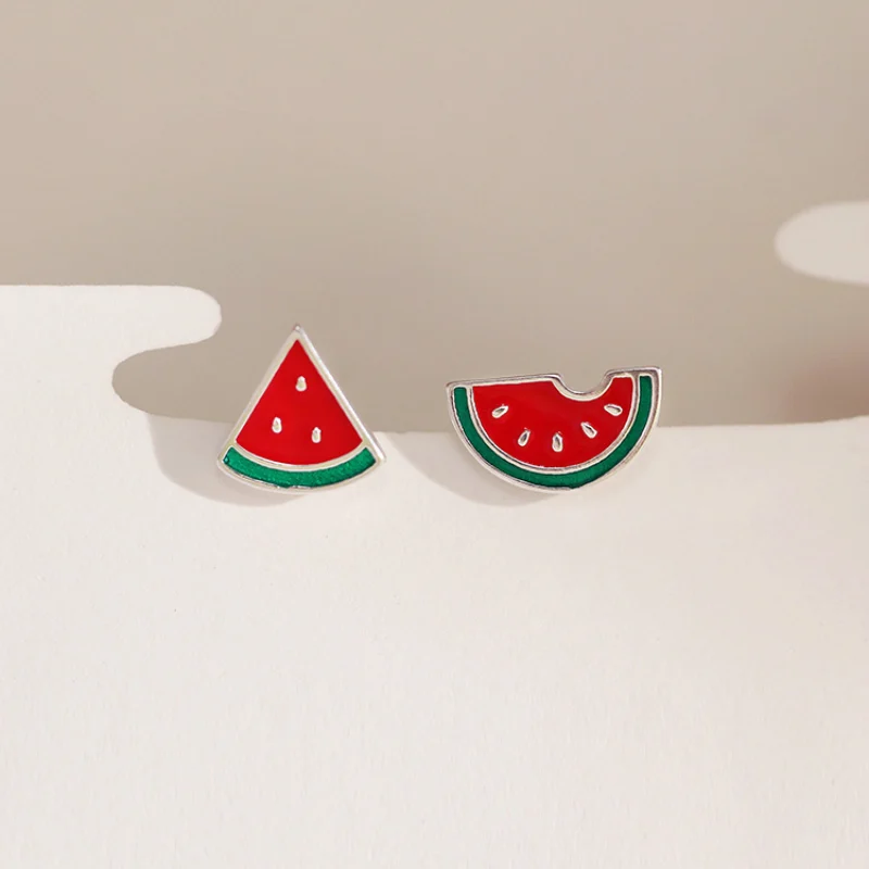 

Silver Cute Tiny Watermelon Stud Earrings 925 Personality Summer Fruit Earrings For Women Girls Kids Ear Fashion Jewelry