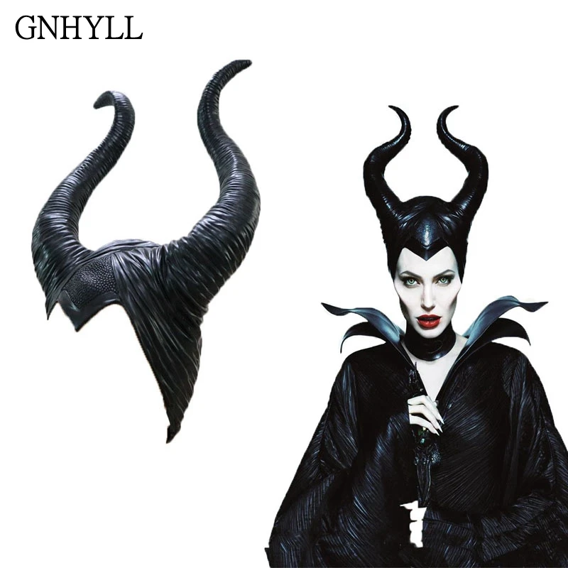 

GNHYLL Halloween Cosplay Maleficent Witch Horns Hat Headwear Mask Headgear Helmet Party Black Queen