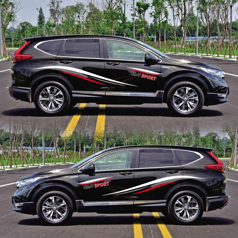 World Datong двухсторонние спортивные авто наклейки для Honda CRV внешняя Боковая дверь наклейка автомобиля виниловая пленка тела индивидуальная наклейка - Название цвета: Black car A