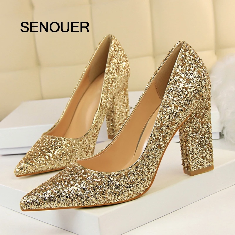 Senouer Bling Для женщин Насосы свадебные туфли Белый обувь для вечеринок Высокие