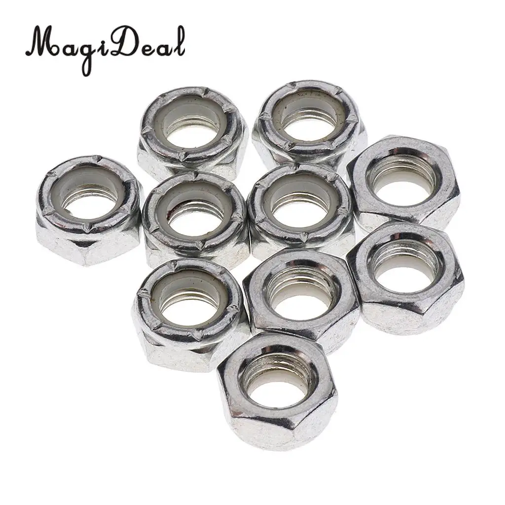 MagiDeal 10pcs Skateboard Truck Wheel Axle Mounting Screw Hex Nuts Replacement Longboard  Hardware Accessories
