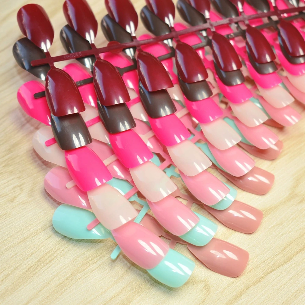 8 sets Candy Color Grape Purple Green Pink Hot Red Stiletto Point Shape False Nails Full Cover Artificial Fake Nail Fuax Ongles | Красота и