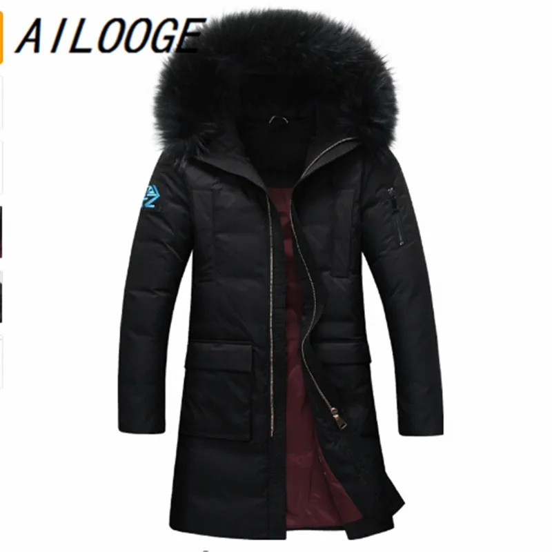 2016 winter new men's long down jacket White duck fluff warm black ...