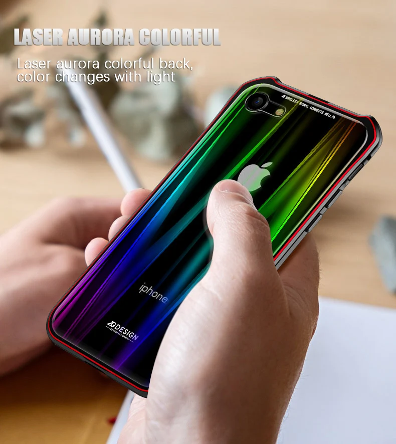 Роскошные Лазерная Аврора Красочные Магнитные Кнопки чехол для iphone 7 iphone 8 7 plus X крышка магнита металлический бампер с закаленное стекло