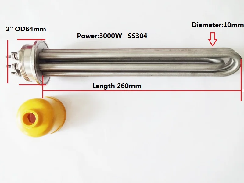 3 кВт, 220/380 В, длина нагревательной части 260 мм SS304 три-зажим " OD64 клеммы резервуар для воды фланец нагревательный элемент