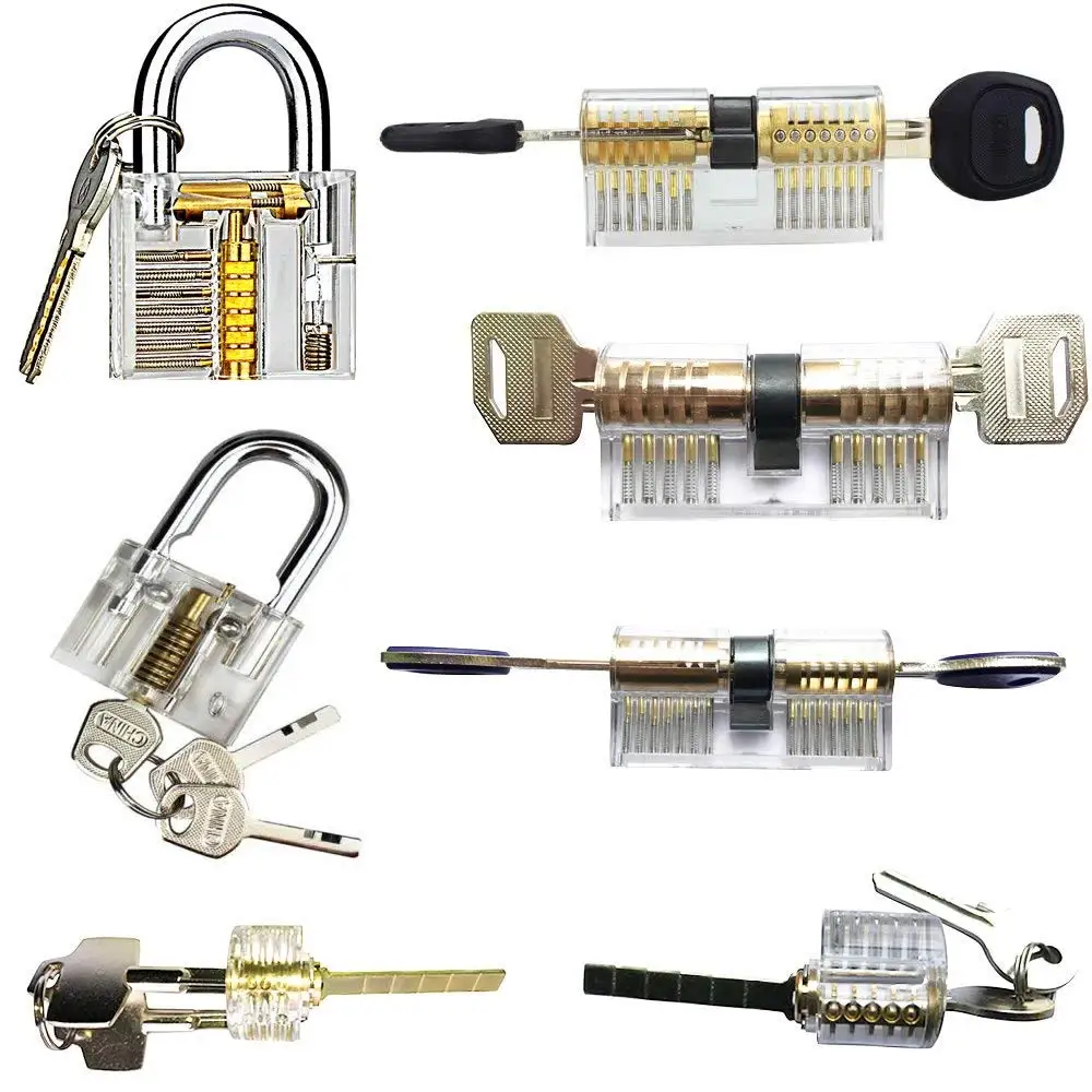 

Kuject 7 in 1 Practice Lock Set, Transparent Cutaway Practice Tools for Locksmith