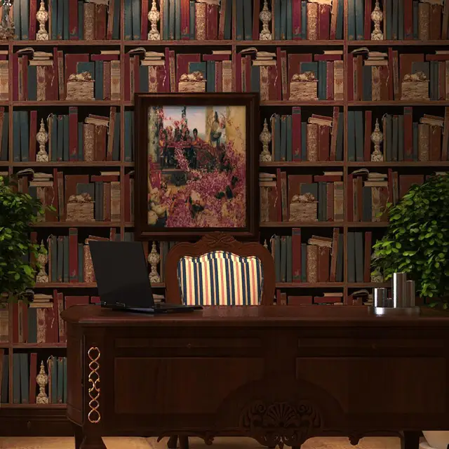 American Retro Wallpaper Pattern Bookcase Bookshelf Stereo England Pattern Bookcase Bookshelf Stereo