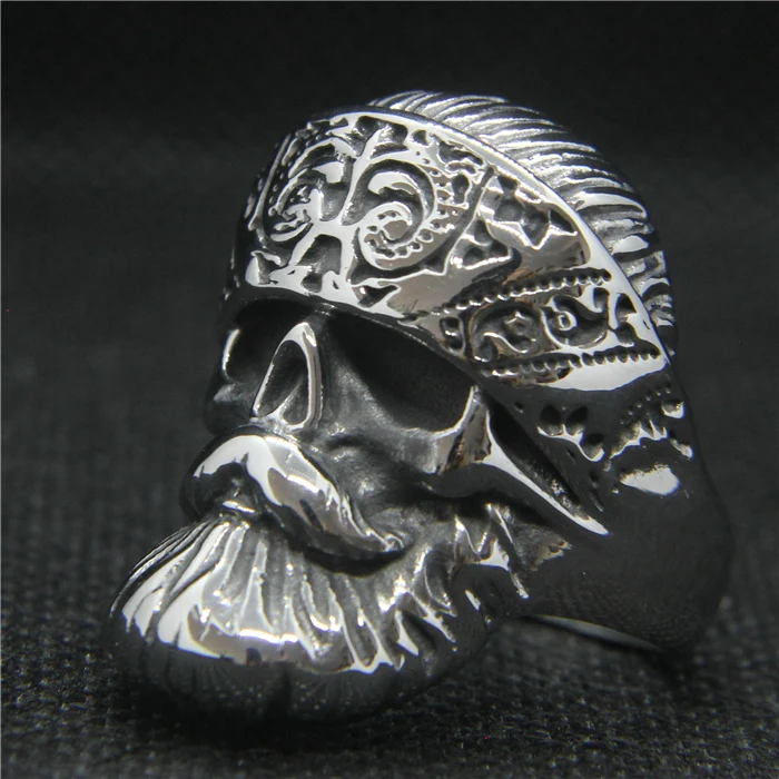 

Drop Ship 2019 Cool Silver Biker Skull Ring 316L Stainless Steel Mens Biker Punk Ghost Scarf Moustache Skull Ring