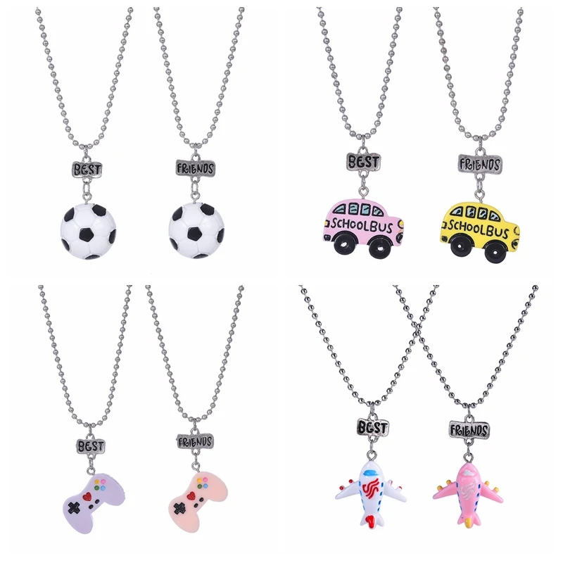 

Yellow School Bus Game Plane Football Pendant Kids Best Friends Necklace BFF 2 Necklace Jewelry Christmas Gifts For Children