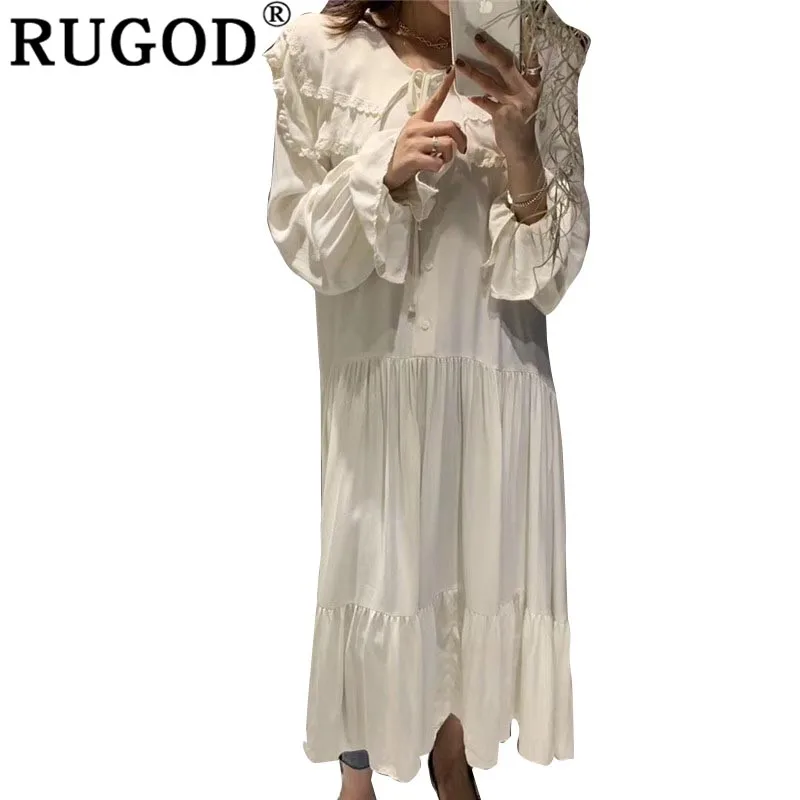 

RUGOD Casual 2019 Spring Ruffles Long Dress Loose Straight Sweet Beach Party Female Dresses Vestidos Plus Size Pullover Dress