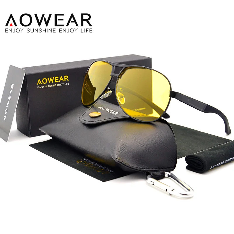 Мужские солнцезащитные очки AOWEAR с поляризационными желтыми линзами HD для