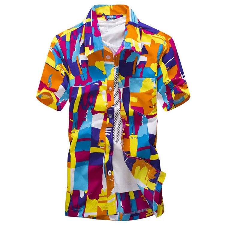 Летние Гавайские рубашка Мужчин Случайные Пляж Тонкий Моды Цветочные Рубашки Кокосовое Palmera Печать Camisa Hombre Социальной Curtas X001