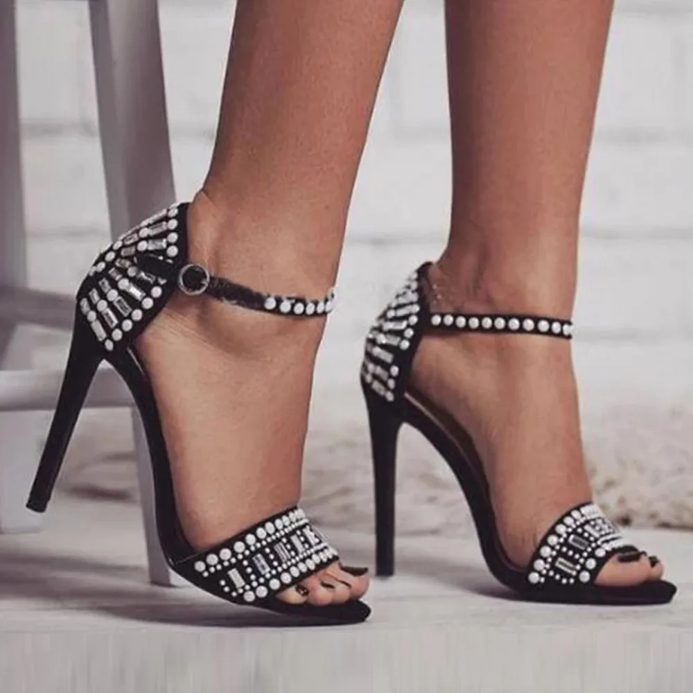 

Summer Women Sexy Ankle-Strappy Black Simple 11cm Wedding High Heels Sandals shoes woman sandals high heels sandals high heels