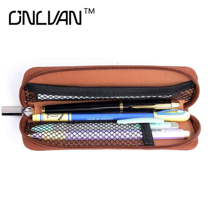 

ONLVAN PU Leather Pencil Bag Handmade Pen Holder Birthday Present High Quality Gift Business Office Accessories