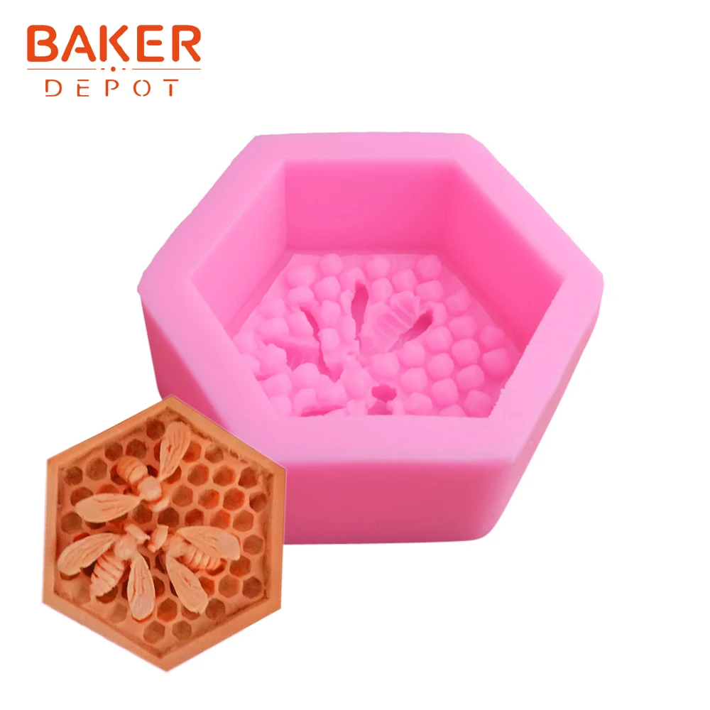 

BAKER DEPOT Silicone Fondant Mold Honeycomb Soap candle ice Tool 3D Bee sugar craft mould cake decoration form diy craft gypsum