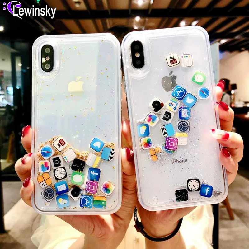 Quicksand Capinha Case For iPhone 7 7Plus 8 8Plus 6s Plus Dynamic Liquid Hard PC Case For iPhone 5 SE X XR XS Max App Capa ipone