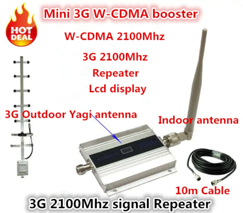 

HOT!Full set 3G UMTS 2100MHZ WCDMA LCD Repeater Cell Phone Mobile Signal Repeater / Amplifier / booster +Yagi Antenna +10m Cable