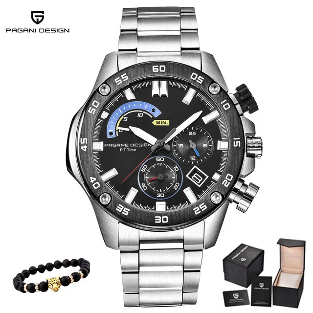 Бизнес нержавеющая сталь водонепроницаемые спортивные мужские часы PAGANI Дизайн люксовый бренд хронограф кварцевые часы Relogio Masculino - Цвет: Blue