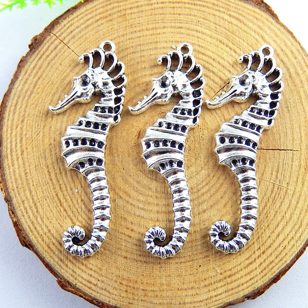 

10pcs/lot Vintage Antique Silver Sea Horse Dec Necklace Pendant Women Gifts Tone 52*17*3mm Fashion Jewelry Charms Decor 51259