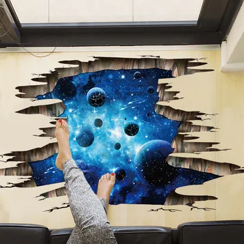 

3D Cosmic Space Galaxy Children Wall Stickers For Kids Rooms Nursery Bedroom Home Decor Roof Ceiling Wall Decals Floor Art Mural
