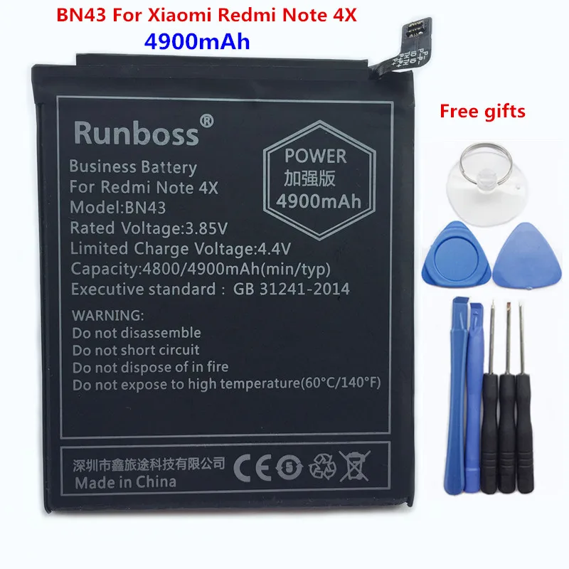 

100% New High Capacity 4900mAh BN43 Battery For Xiaomi Redmi Note 4X 3G+32G / For Redmi Note 4 Global Snapdragon 625
