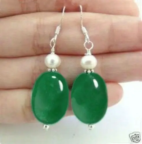 

Beautiful White pearl Natural green bead Earrings AAA
