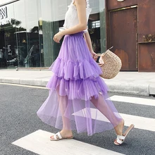 Принцессы миди Тюлевая юбка плиссированные юбки-пачки женщин Лолита юбки Jupe Saia faldas нерегулярные нарядные юбки