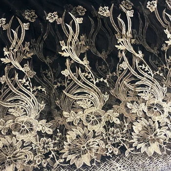 

black gold mesh embroidery lace fabric Wedding Dress Tulle Skirt Material fabrics for patchwork kumas telas por metros