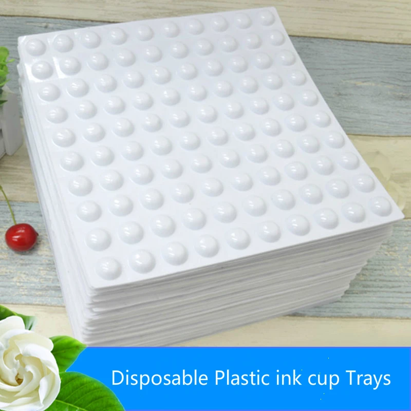 

New arrival 10 sheet 1000pcs white plastic disposable microblading pigment holder ink cup tray permanent makeup accessary