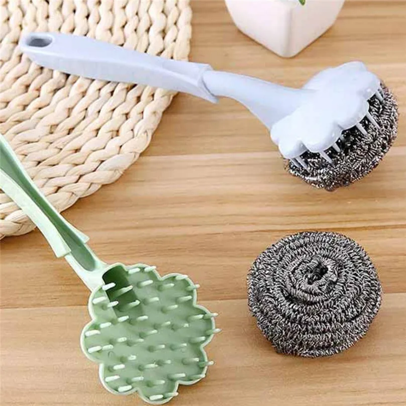 high quality Cleaning Brushes Stainless Steel Wire Ball Washing Pot Brush With Handle Cleaning Ball Brush  #3F14 (1)
