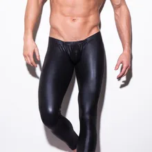 Модные мужские черные кожаные зауженные брюки из искусственной лакированной кожи, эластичные Легинсы из полиуретана, мужские сексуальные Клубные облегающие брюки