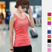 Летние женские майки для девочек, элегантный кружевной воротник, стразы, кружево, потрясающая основа, без рукавов