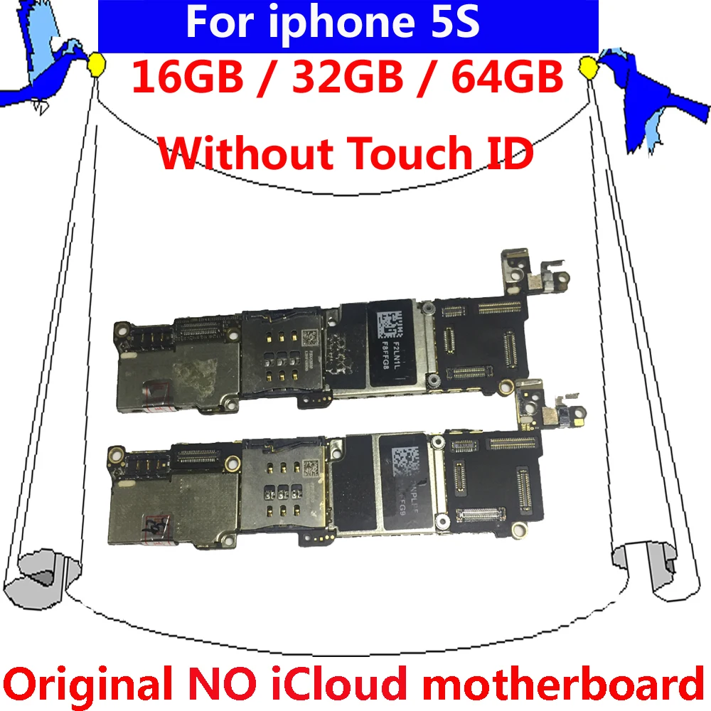 

good working motherboard without Touch ID for iphone 5S 16g 32g 64g Free iCloud unlocked IOS logic board Original mainboard