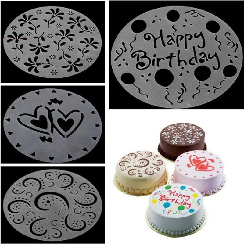 

4pc/set Plastic Cake Stencils Flower Spray Stencils DIY Decorating Stencil Fondant Mold Pattern Printing Pastry Mold Baking Tool