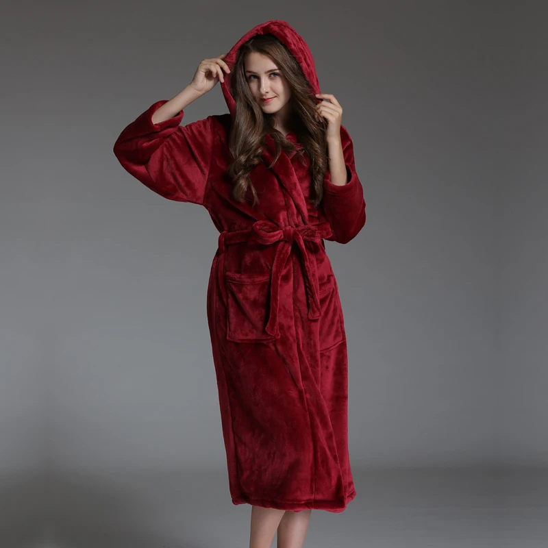 Plus size hooded Flannel Sexy couples red bathrobes for women thicken