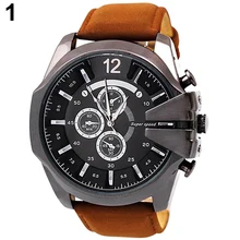 Retro Stainless Steel Faux Leather Band Analog Big Dial Quartz Watches for Men Wholesale 6UEV
