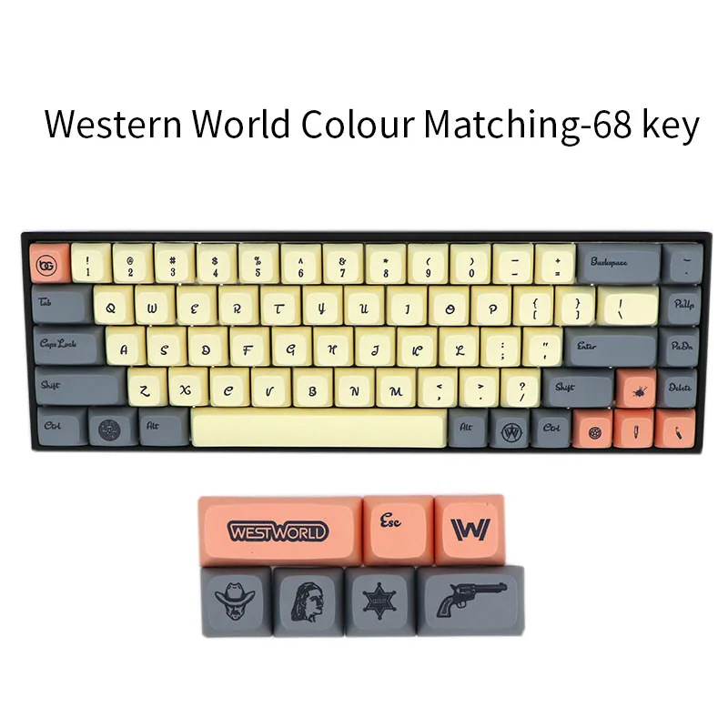 BGKC XDA Western world Тепловая сублимационная печать на красителе, PBT keycap для проводной USB механической клавиатуры Cherry MX switch keycaps - Цвет: 68 key