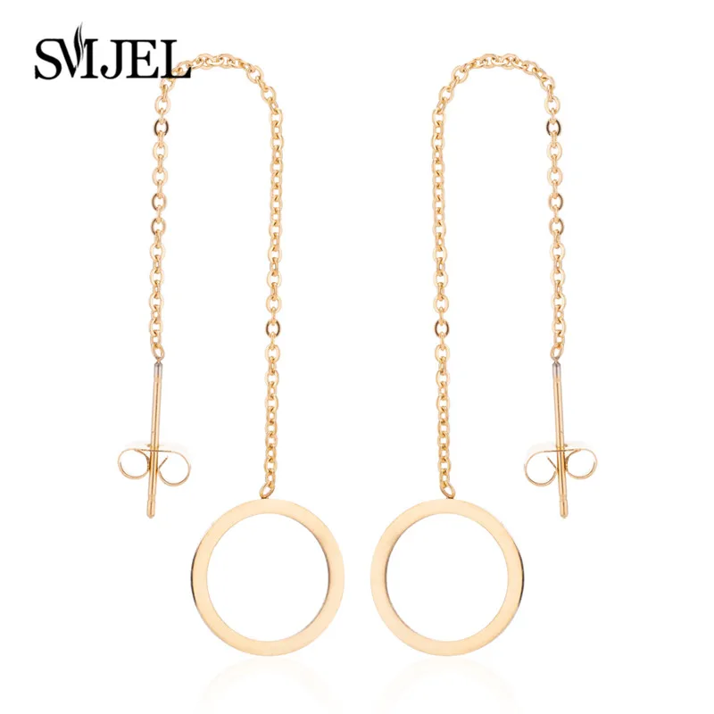 

SMJEL Simple Dangle Earrings for Women Geometric Circle Earrings Triangle Round Pendant Long Threader Drop Earrings Bijoux