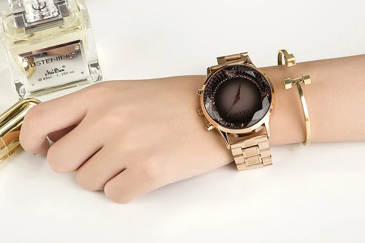 Женские часы, розовое золото, нержавеющая сталь, часы с бриллиантами, GUOU, модные женские часы, роскошные часы, женские часы, relogios saat