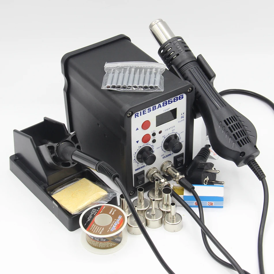 Riesba 8586 2 в 1 SMD наладочная станция паяльная сварочная горячим воздухом инструмент