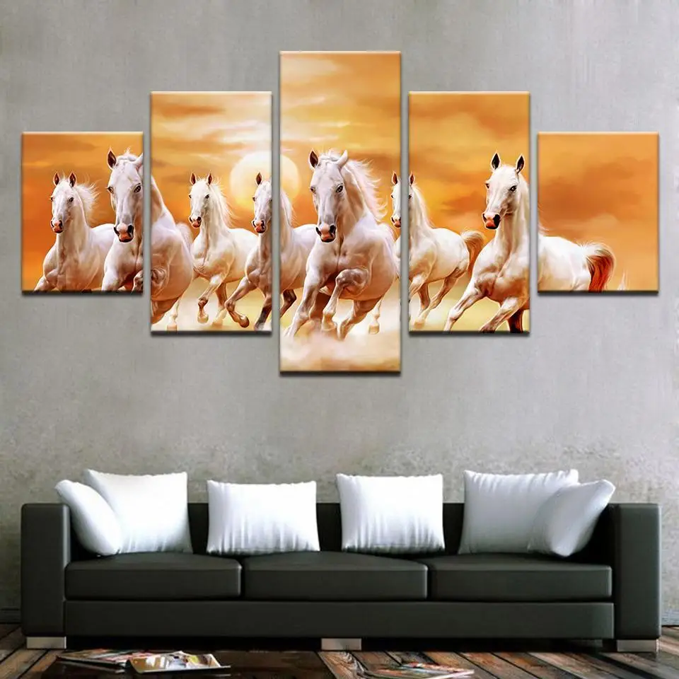 5 панель семь лошадей домашний декор холст картины на холсте стены Искусство и печать на стене